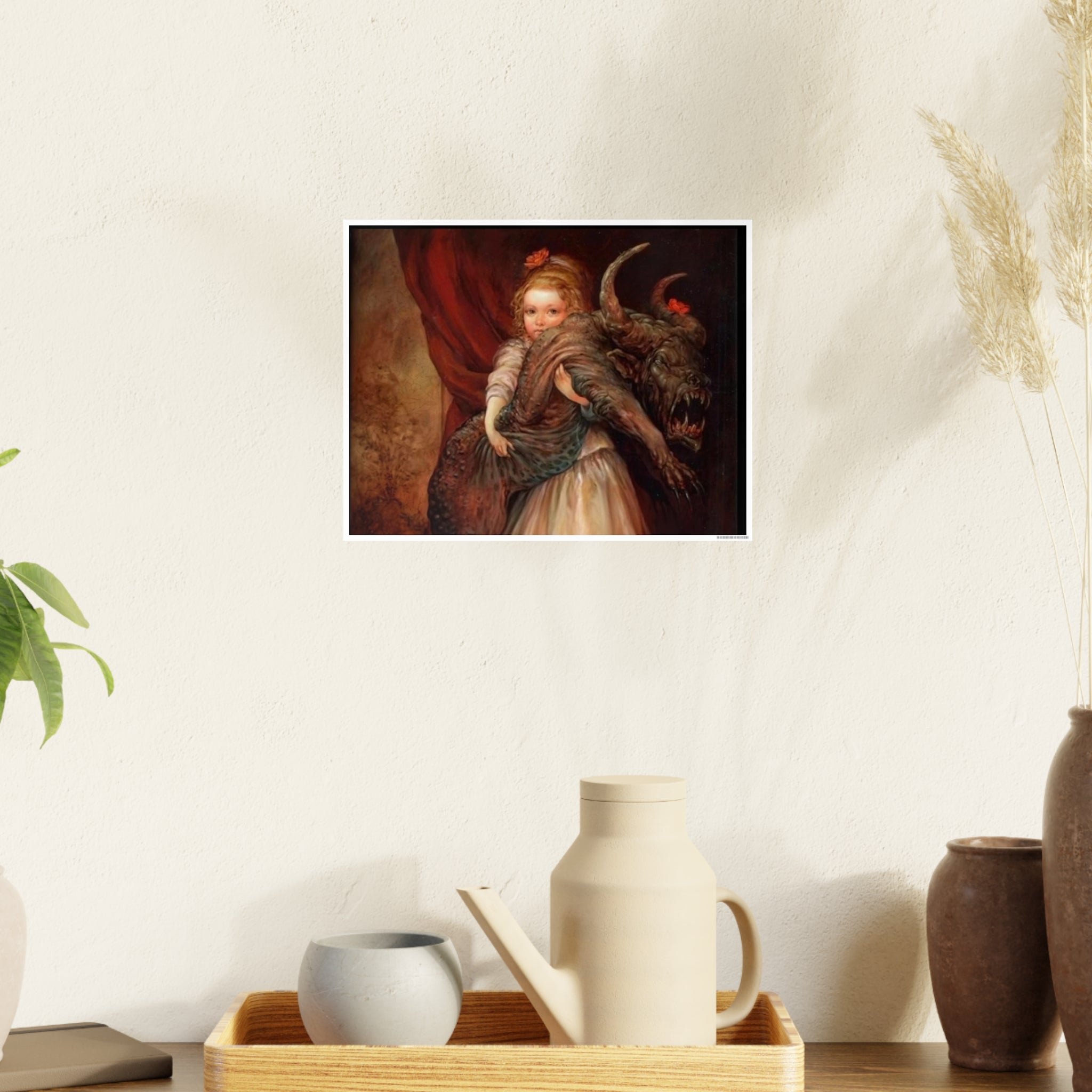 Vintage Fairy Tale Art Poster — Little Girl with Beast Illustration (Photo Art Paper)