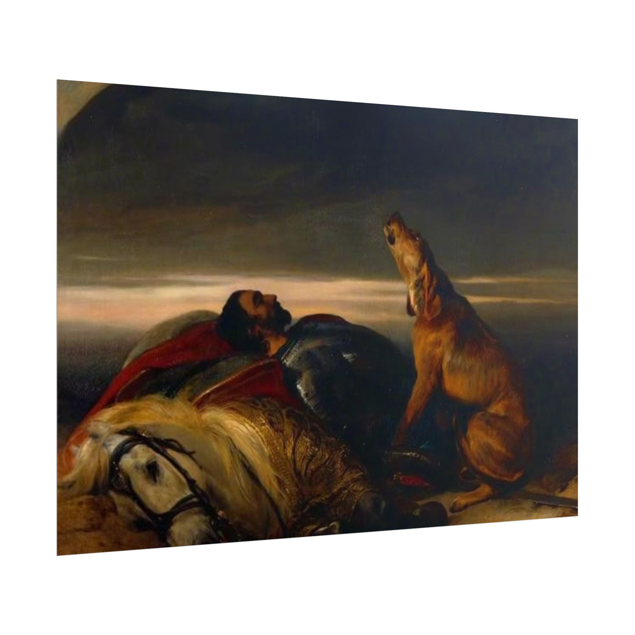 Rolled Poster — Classic Romantic Painting with Dog and Fallen Knight