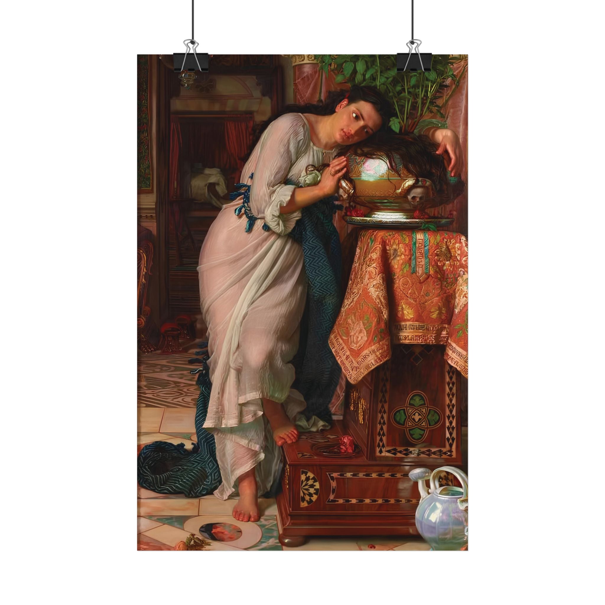 Satin Poster — Pre-Raphaelite Lady at the Bowl Art Print