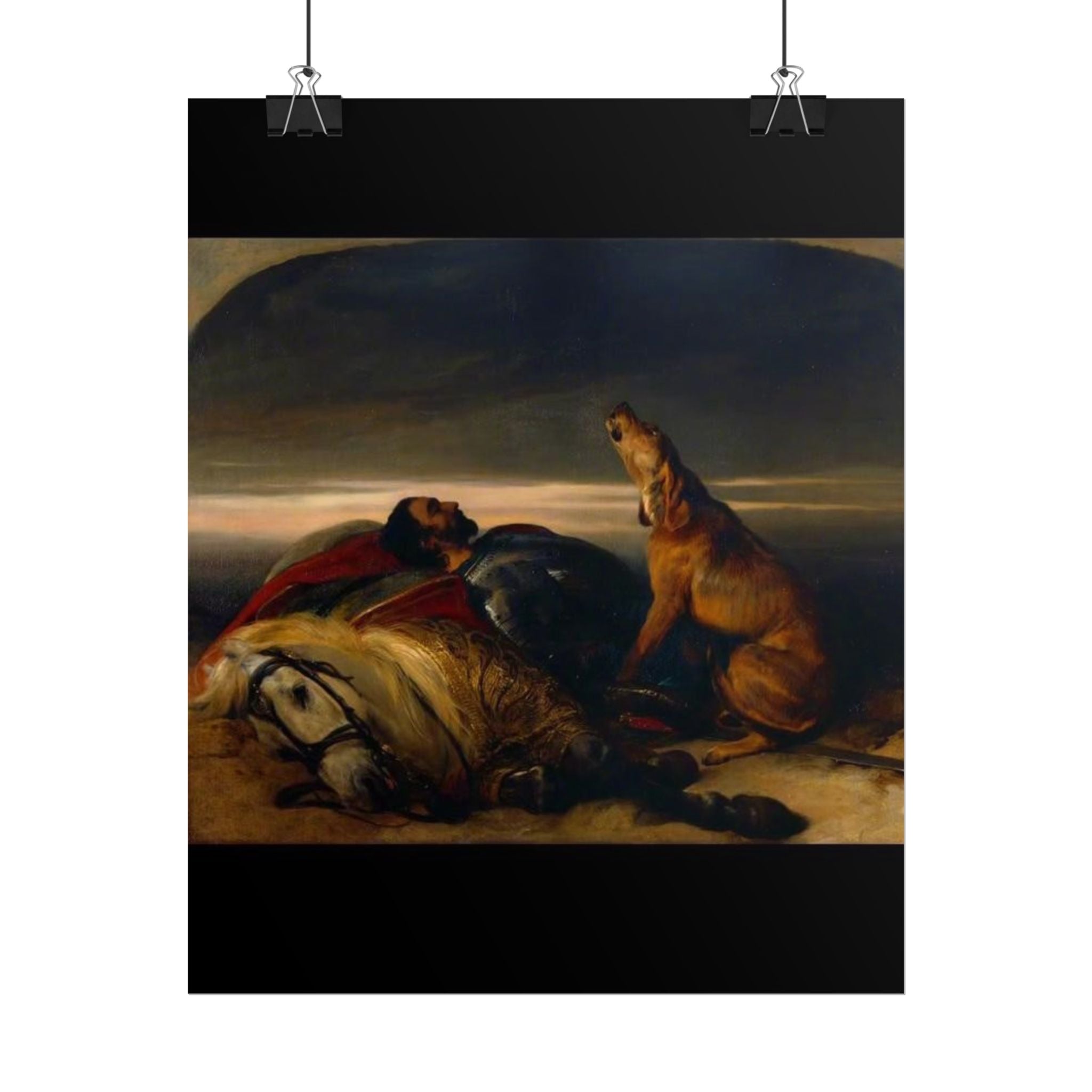 Rolled Poster — Classic Romantic Painting with Dog and Fallen Knight