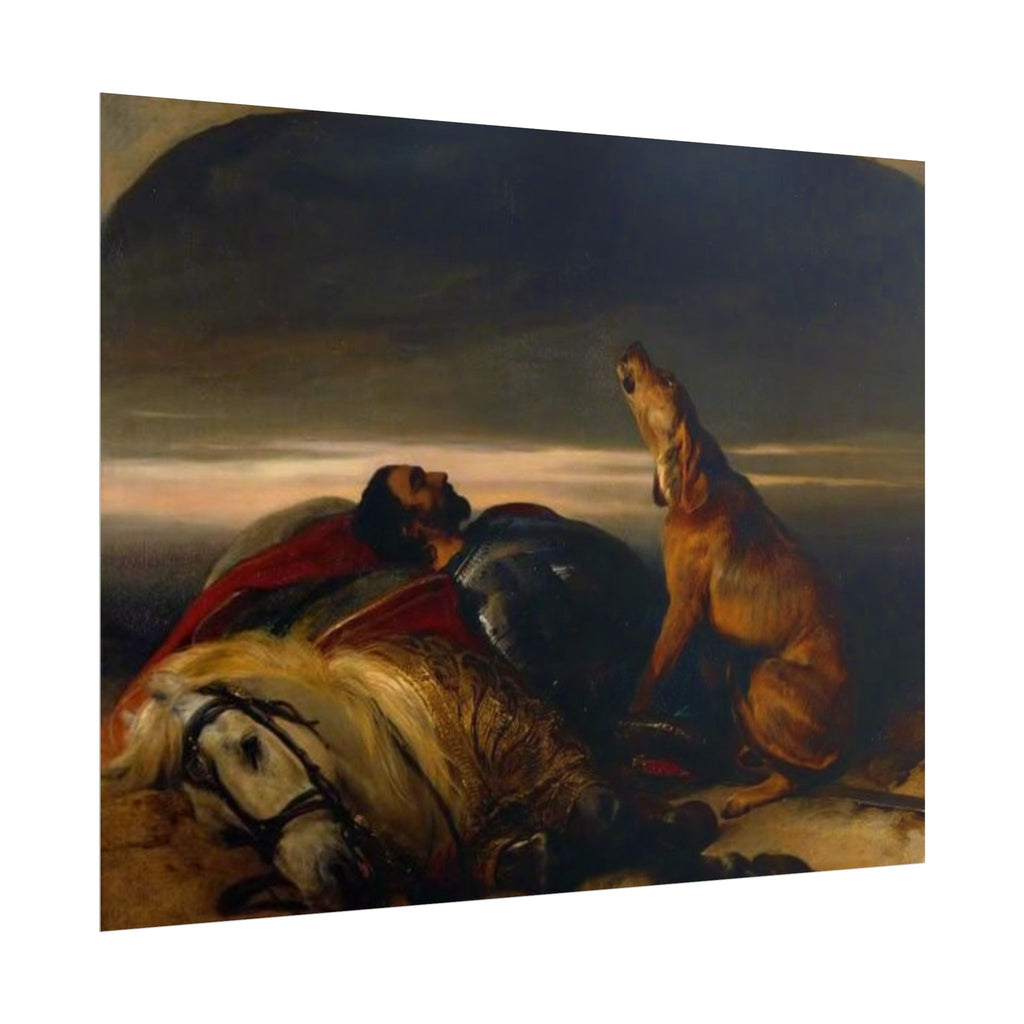 Rolled Poster — Classic Romantic Painting with Dog and Fallen Knight