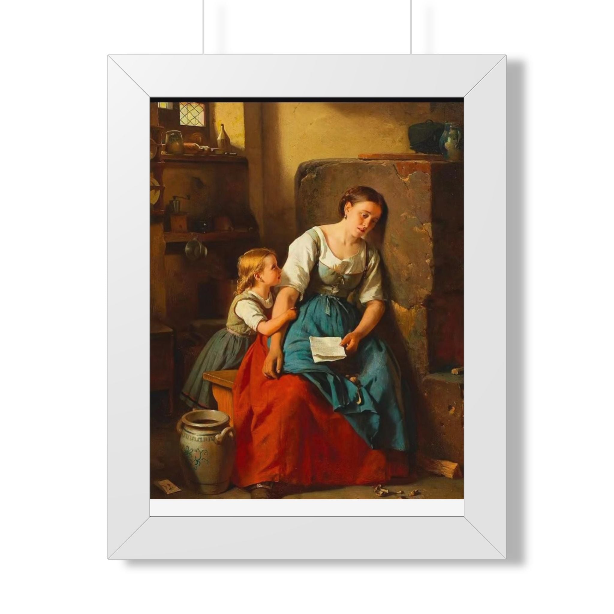 Framed Poster — Vintage Mother and Child Oil Painting Print