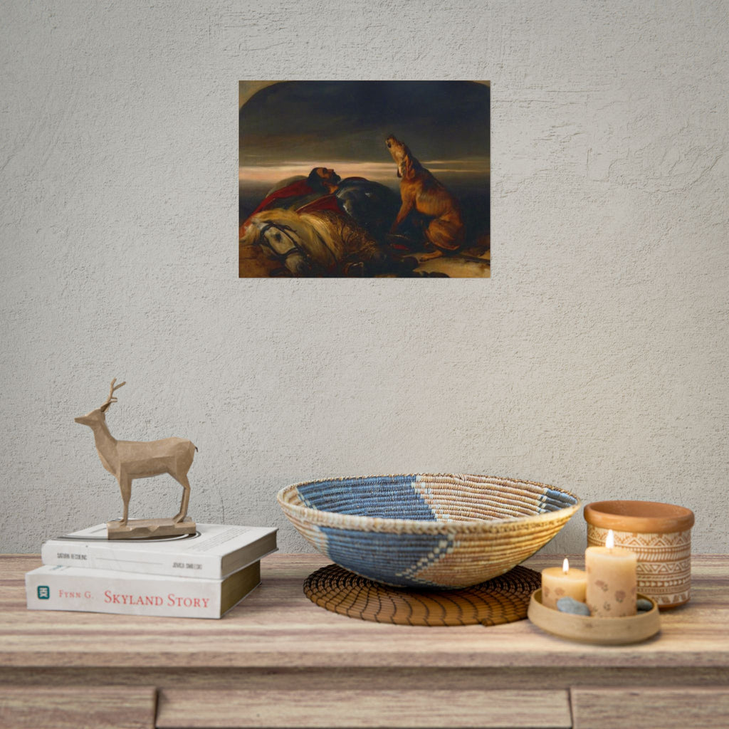 Rolled Poster — Classic Romantic Painting with Dog and Fallen Knight