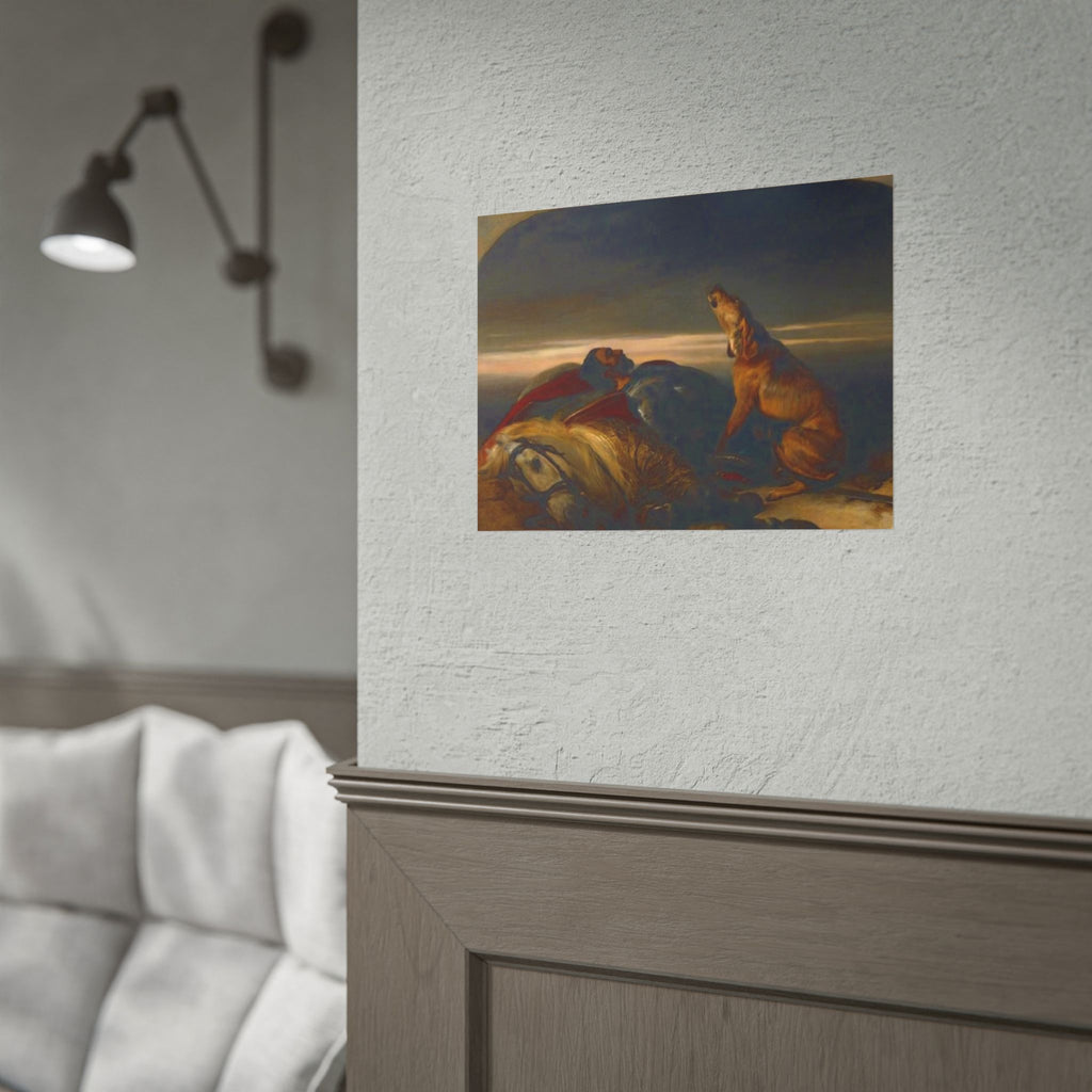 Rolled Poster — Classic Romantic Painting with Dog and Fallen Knight
