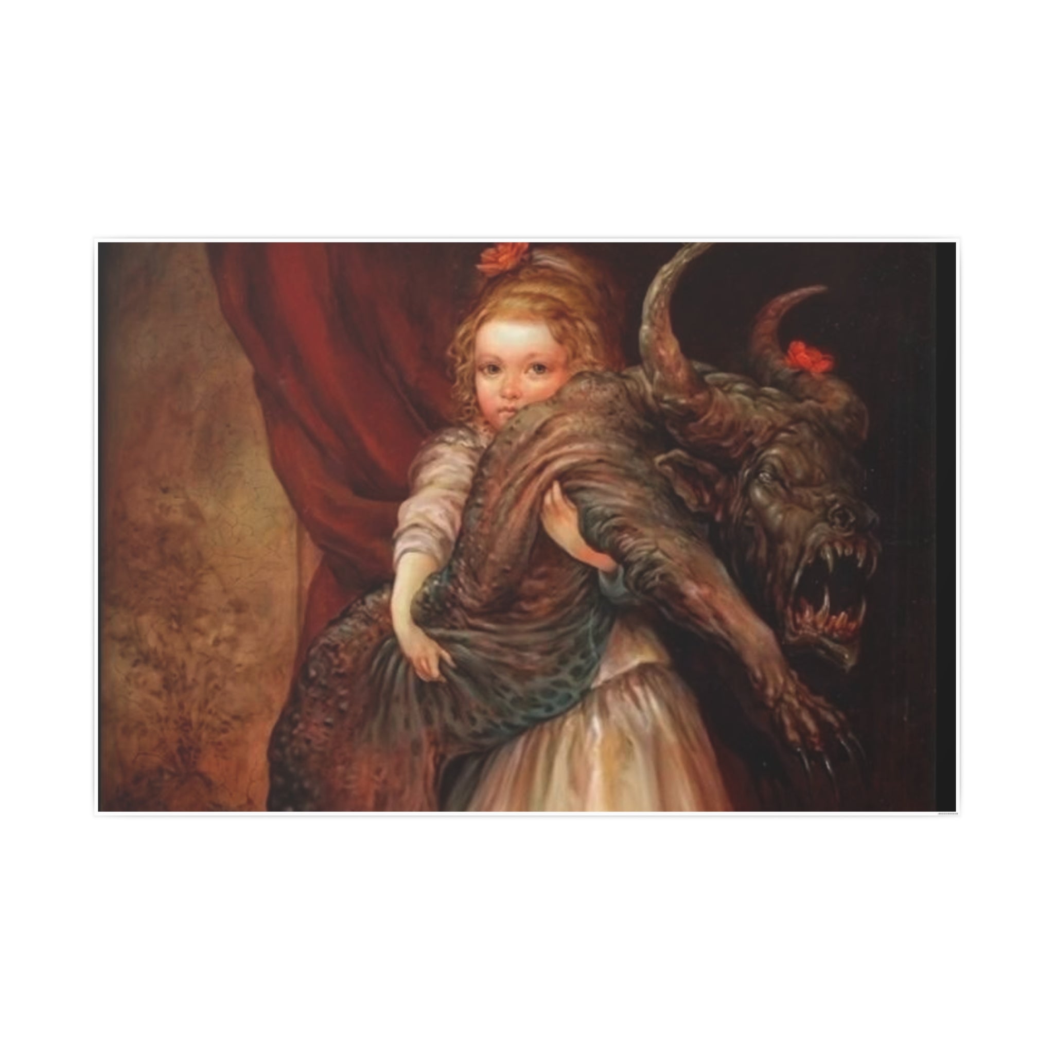 Vintage Fairy Tale Art Poster — Little Girl with Beast Illustration (Photo Art Paper)