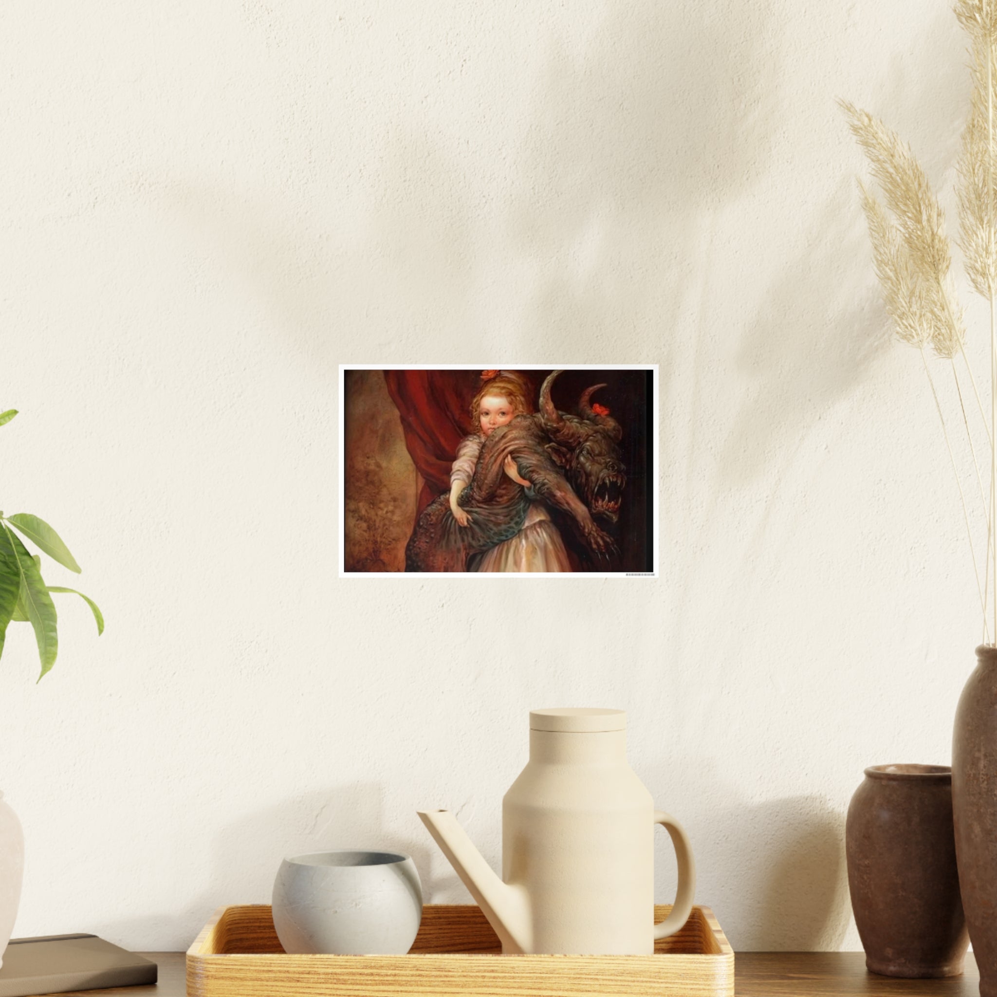 Vintage Fairy Tale Art Poster — Little Girl with Beast Illustration (Photo Art Paper)