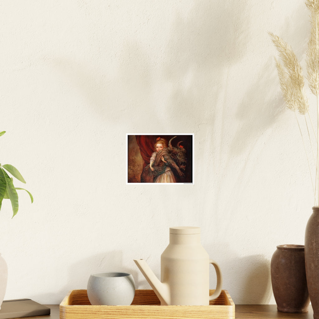 Vintage Fairy Tale Art Poster — Little Girl with Beast Illustration (Photo Art Paper)