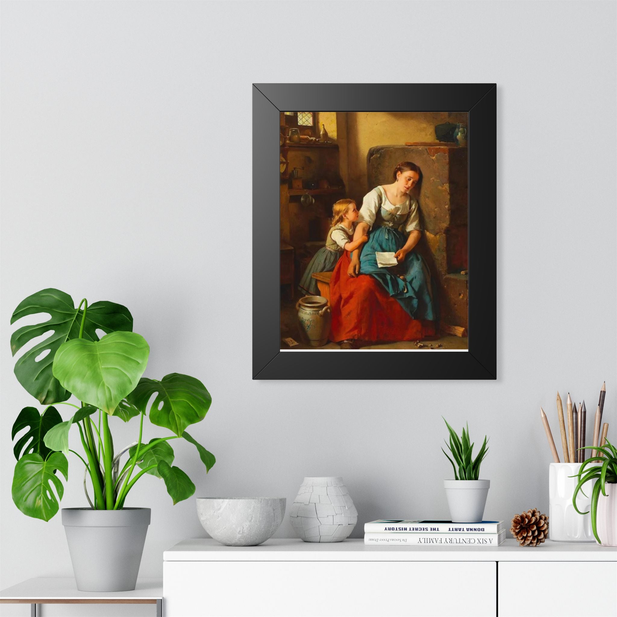 Framed Poster — Vintage Mother and Child Oil Painting Print