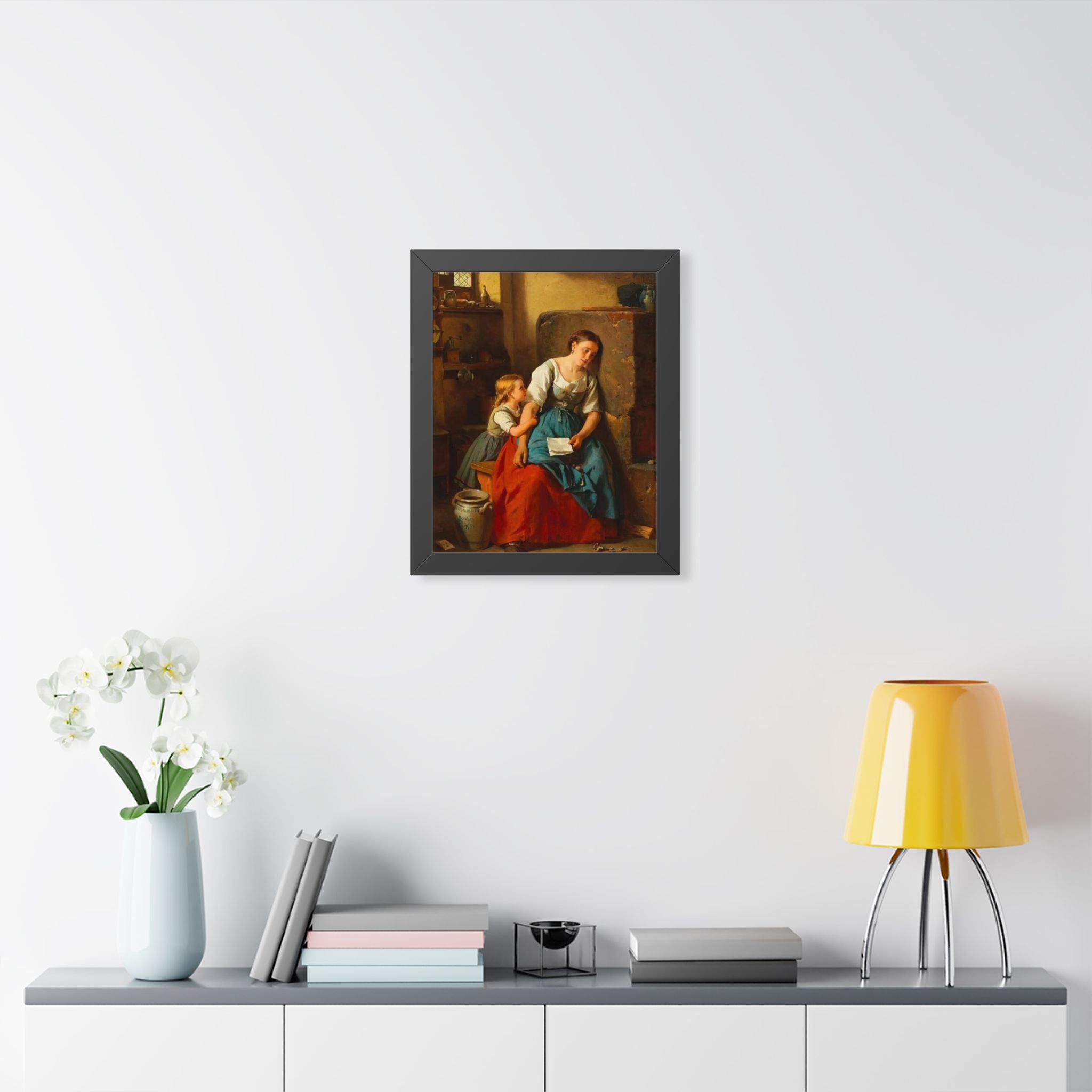 Framed Poster — Vintage Mother and Child Oil Painting Print
