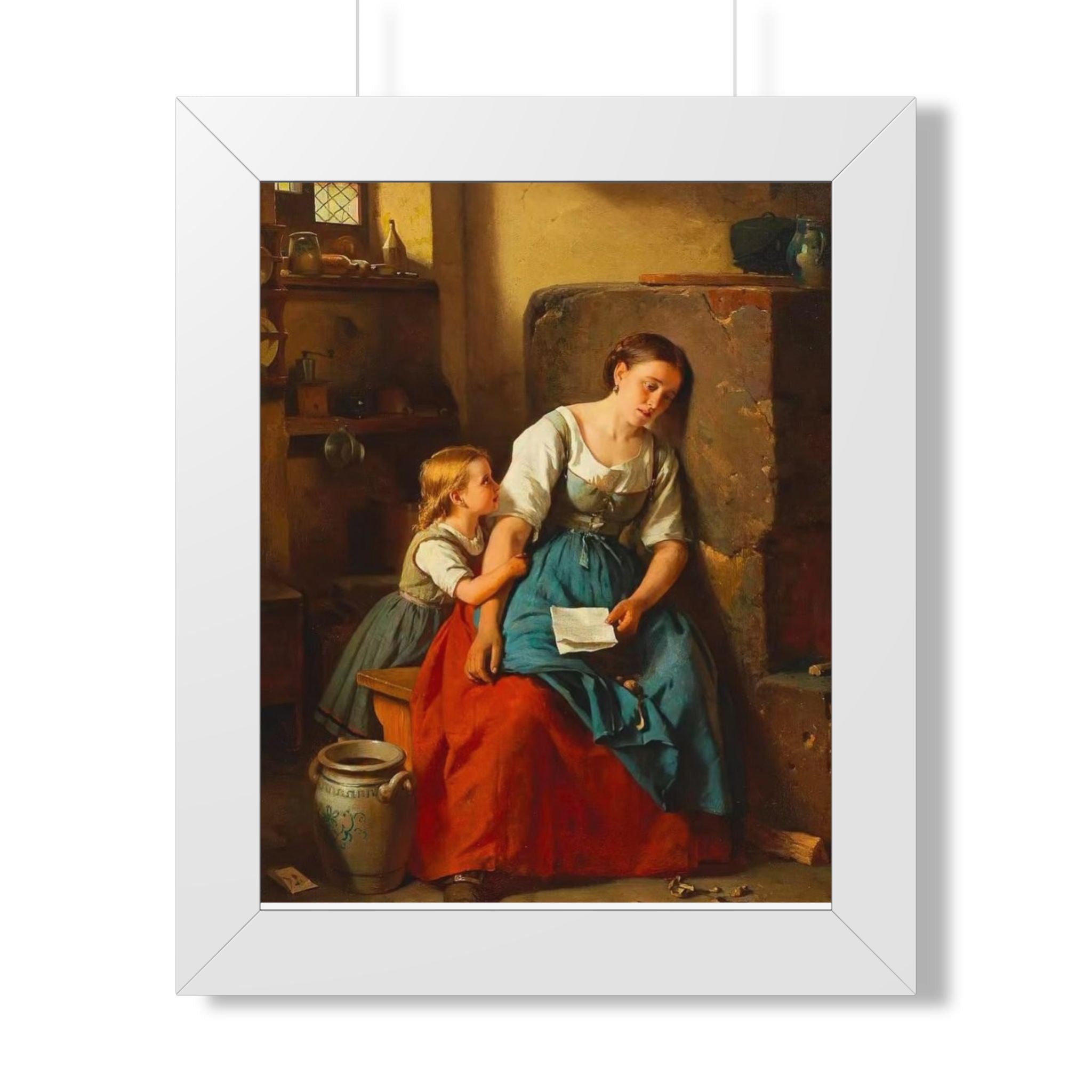 Framed Poster — Vintage Mother and Child Oil Painting Print