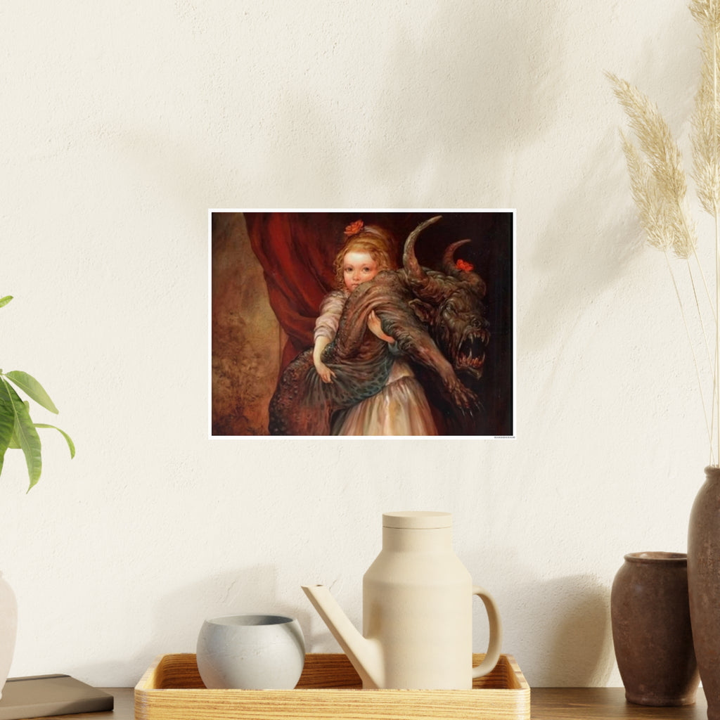 Vintage Fairy Tale Art Poster — Little Girl with Beast Illustration (Photo Art Paper)