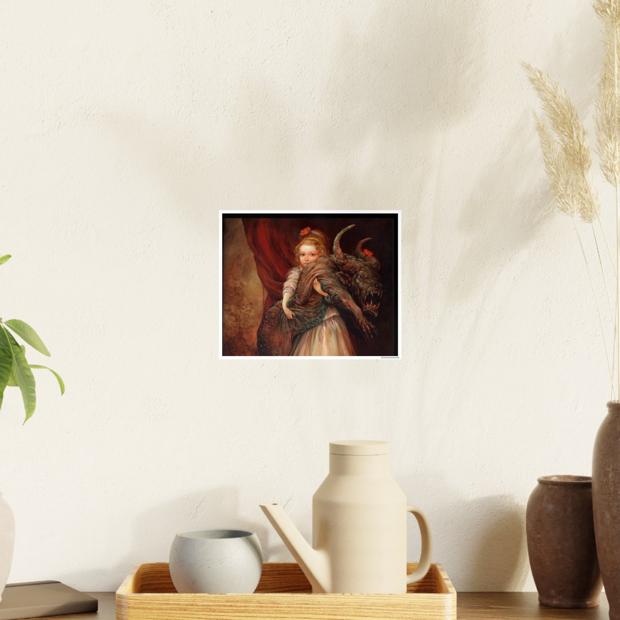 Vintage Fairy Tale Art Poster — Little Girl with Beast Illustration (Photo Art Paper)