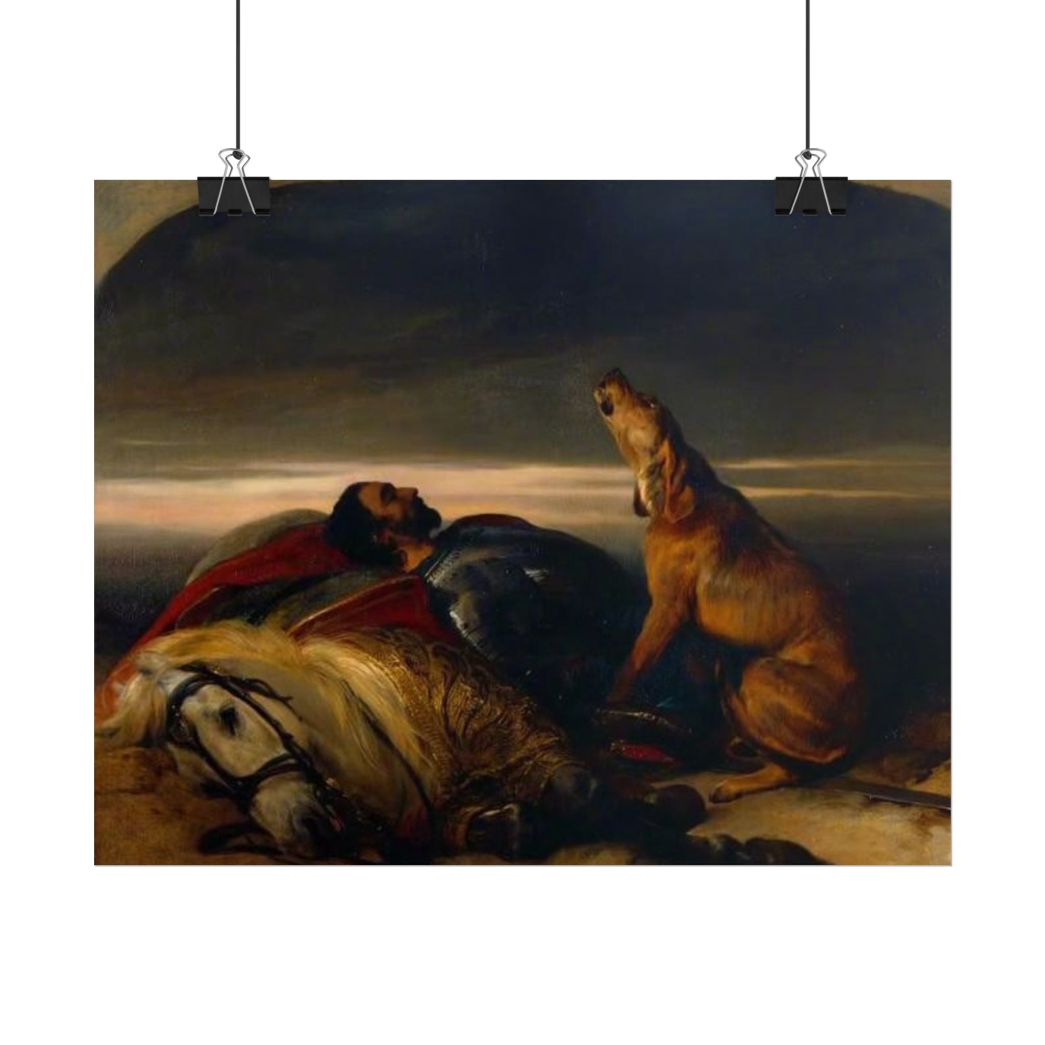 Rolled Poster — Classic Romantic Painting with Dog and Fallen Knight