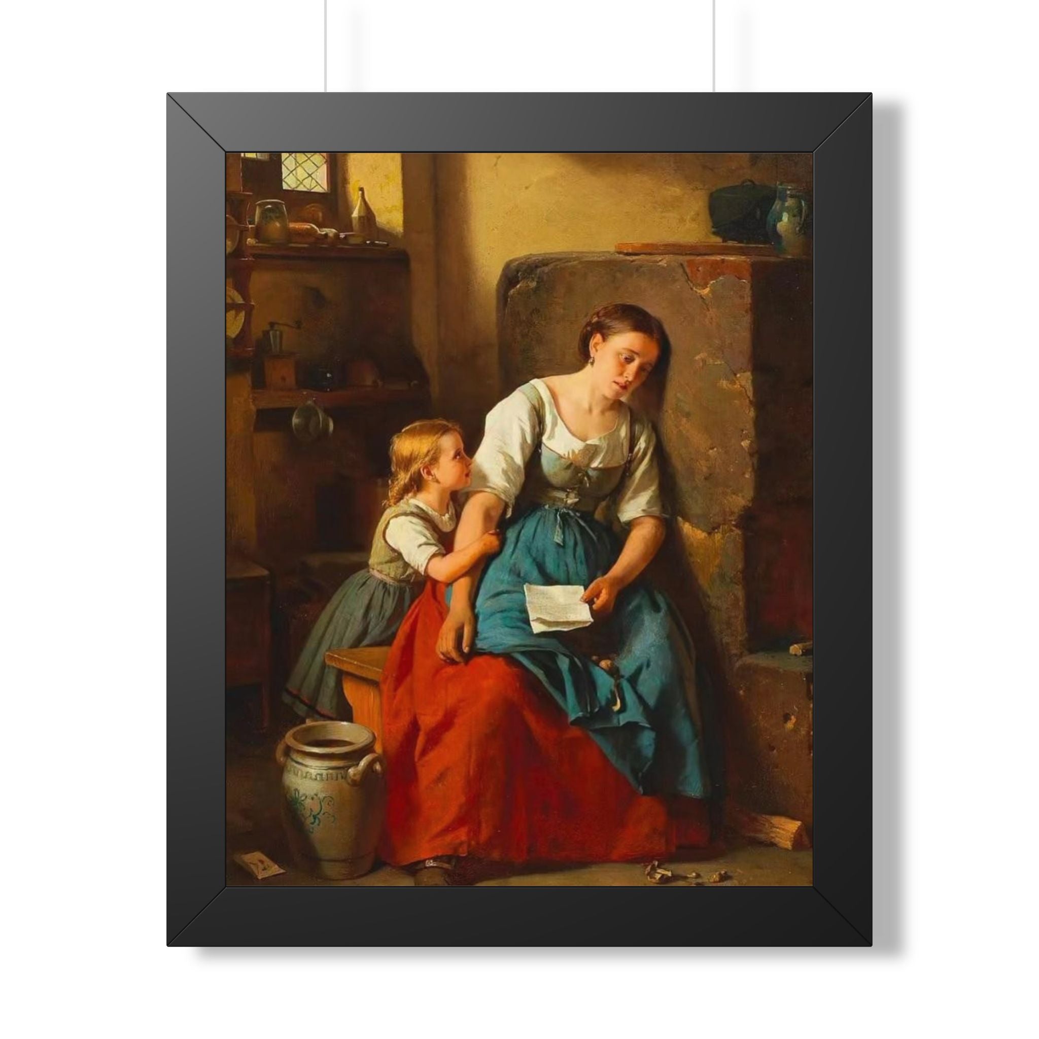 Framed Poster — Vintage Mother and Child Oil Painting Print