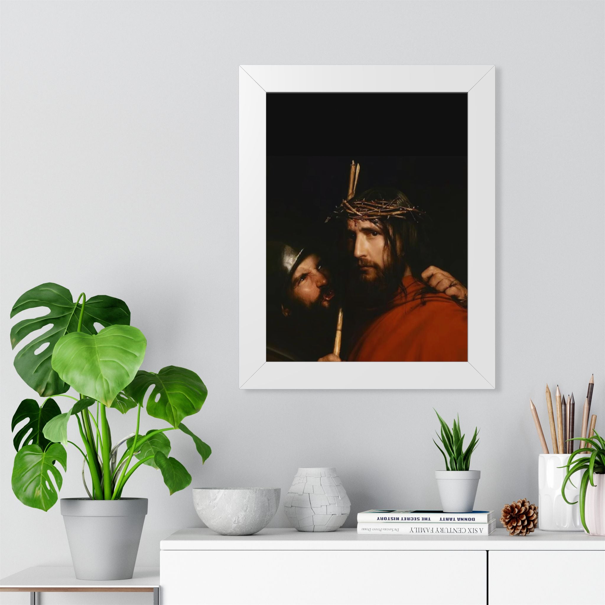 Framed Vertical Poster — Jesus with Crown of Thorns Religious Wall Art