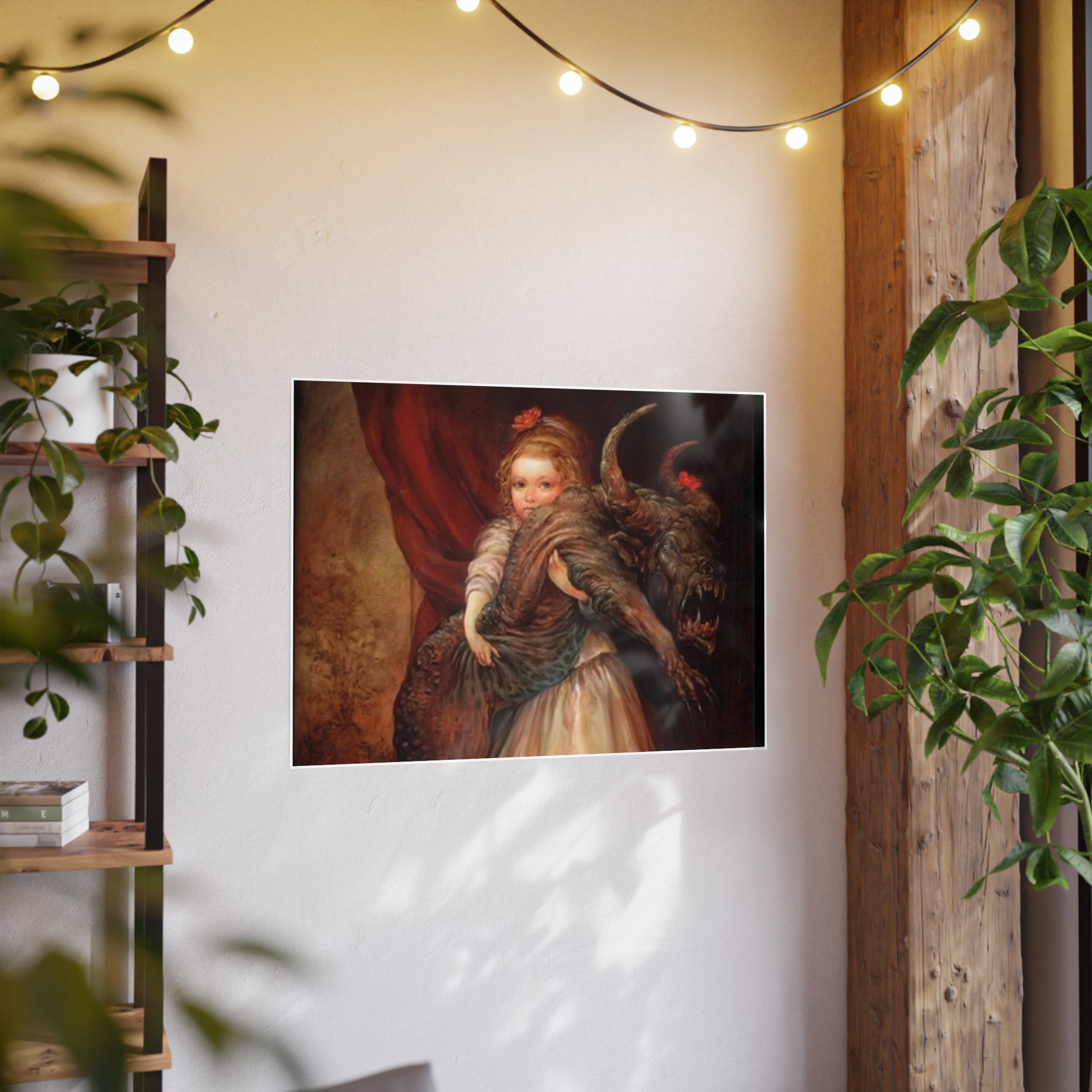 Vintage Fairy Tale Art Poster — Little Girl with Beast Illustration (Photo Art Paper)