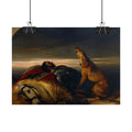 Rolled Poster — Classic Romantic Painting with Dog and Fallen Knight