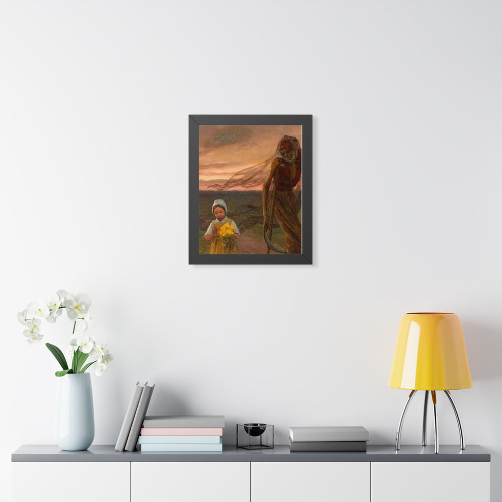 Framed Poster — Vintage Girl with Daffodils Sunset Art Print