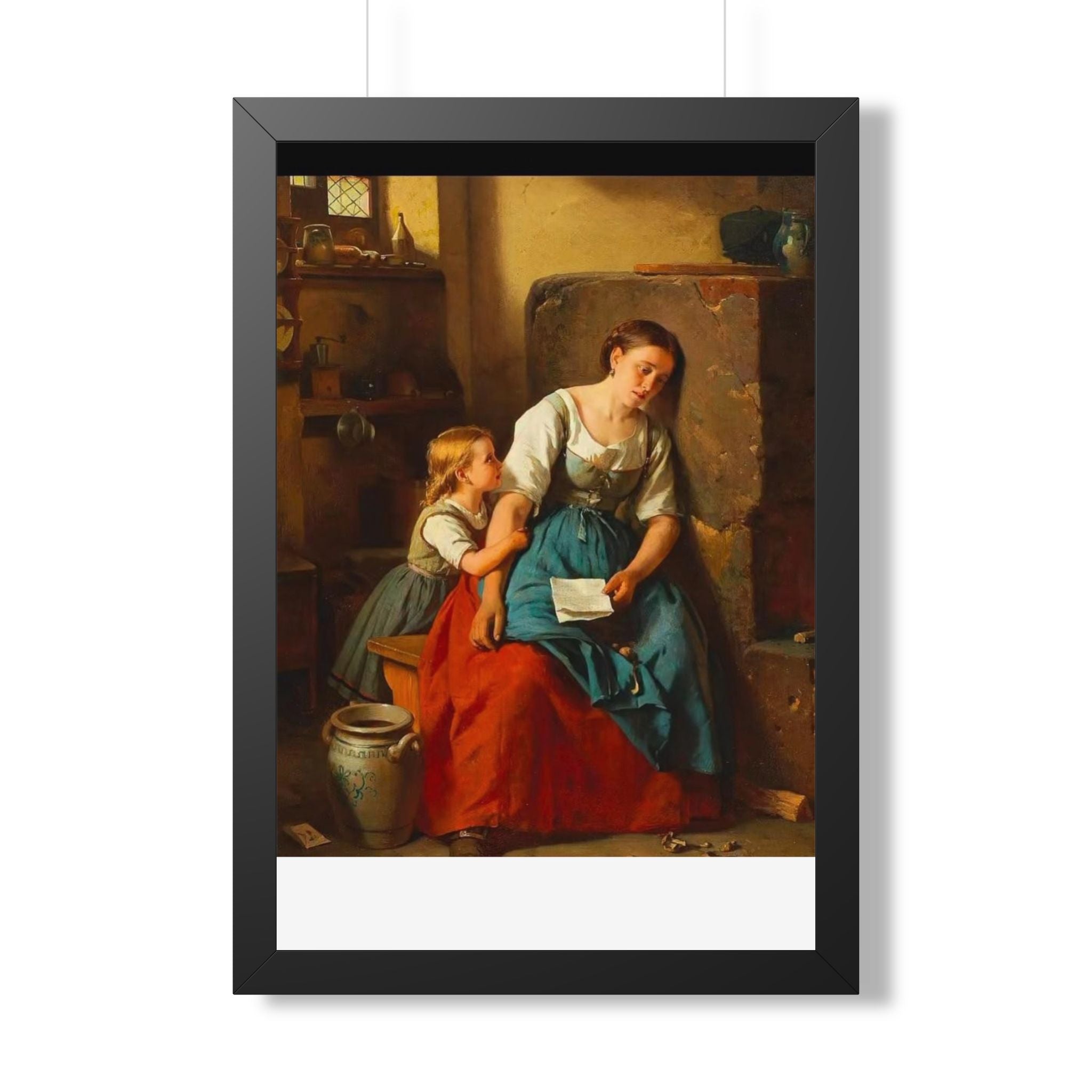 Framed Poster — Vintage Mother and Child Oil Painting Print