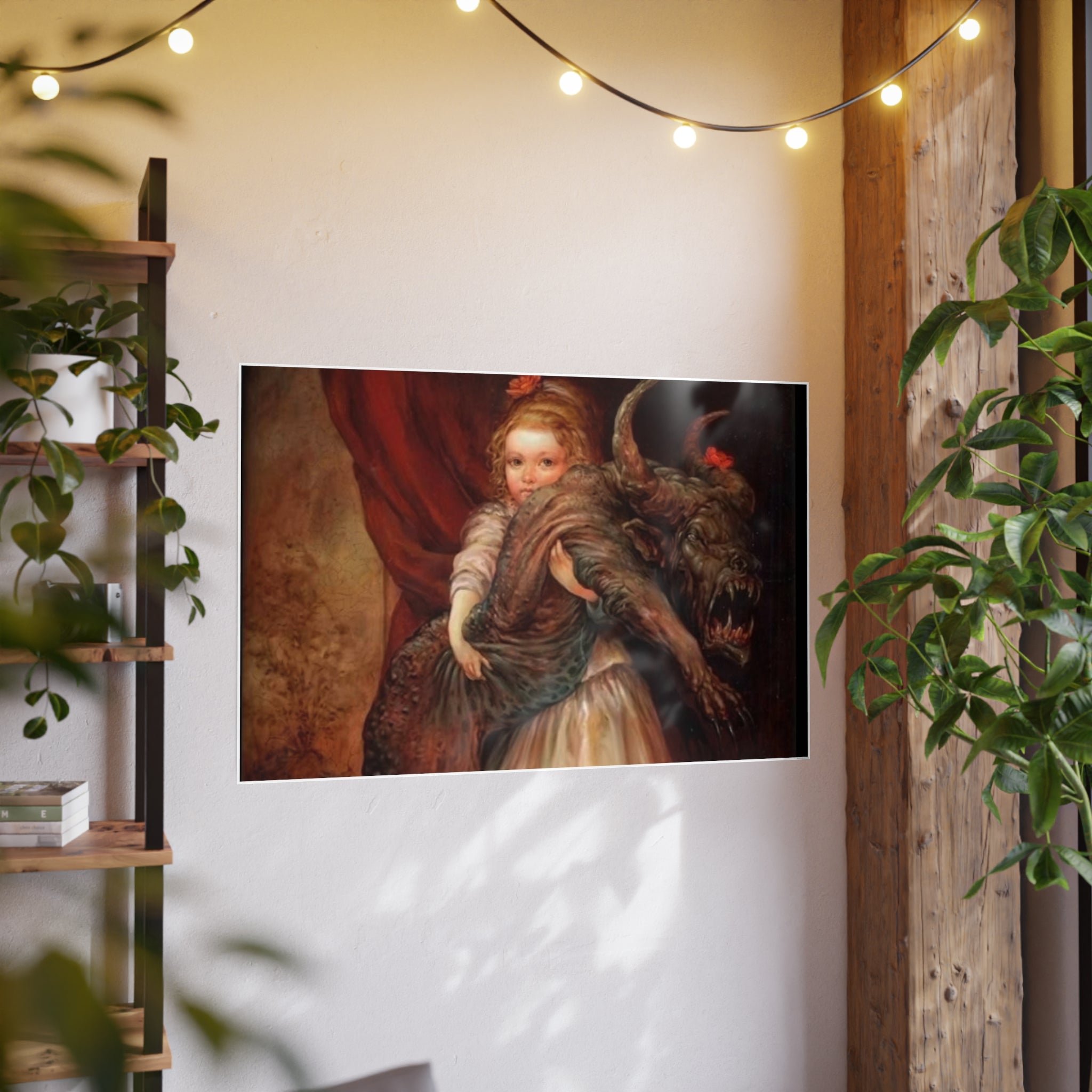 Vintage Fairy Tale Art Poster — Little Girl with Beast Illustration (Photo Art Paper)
