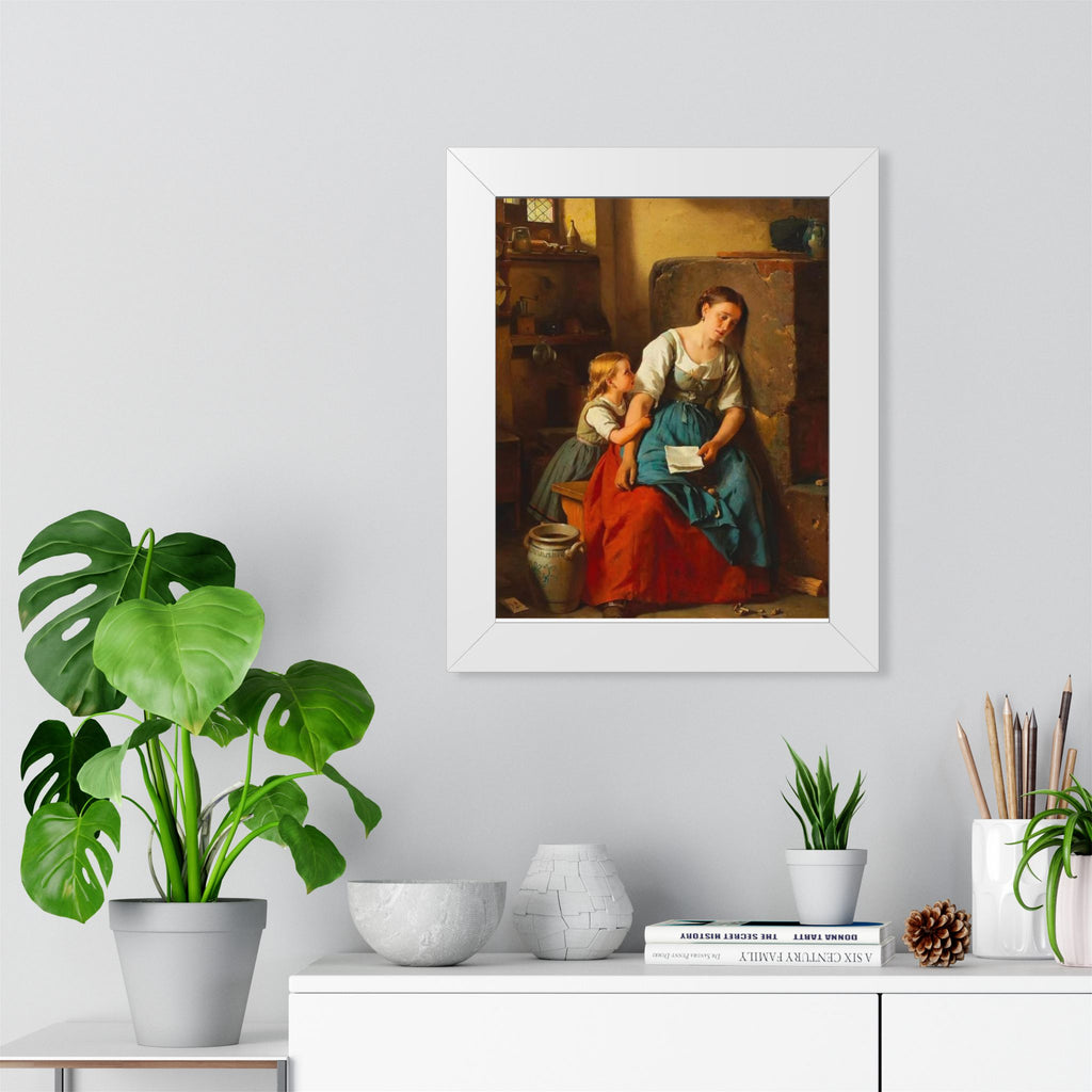 Framed Poster — Vintage Mother and Child Oil Painting Print