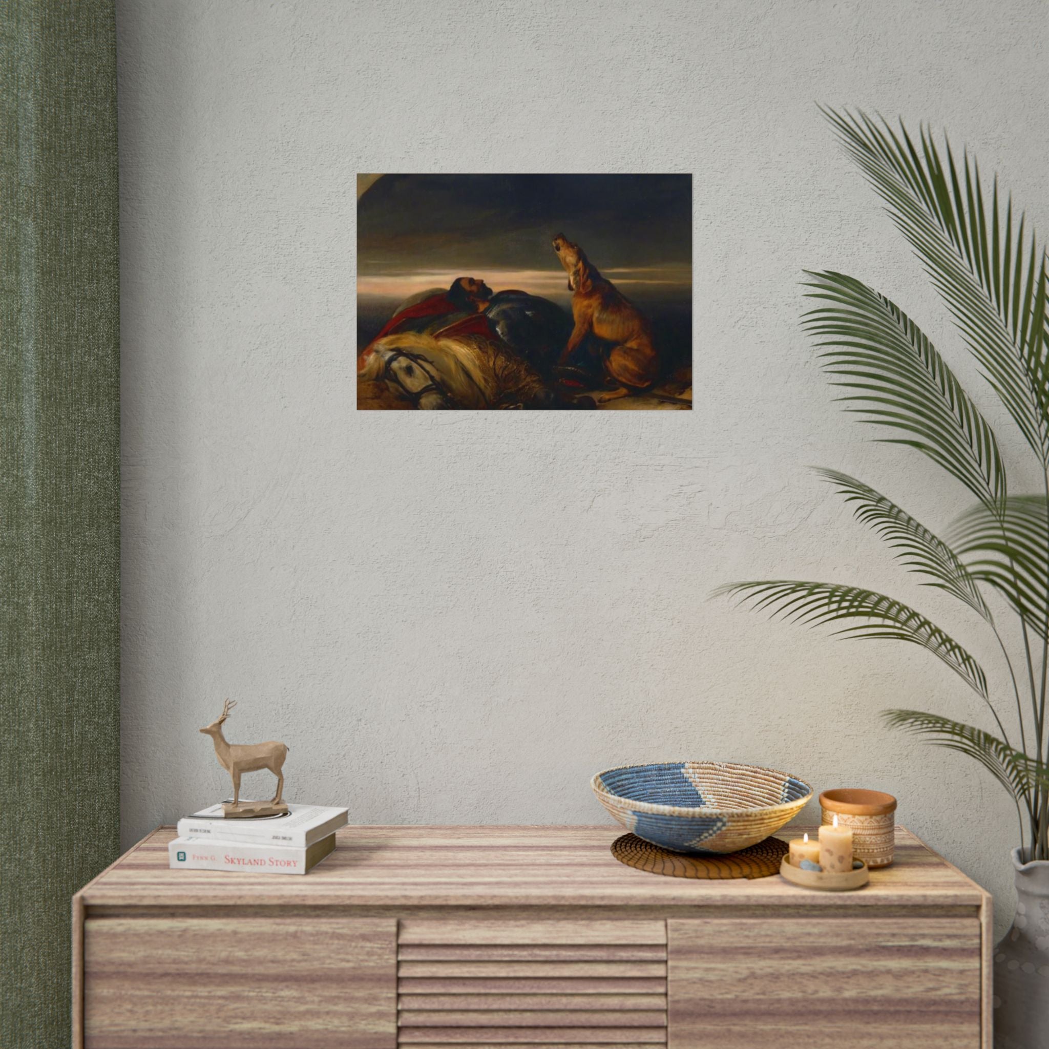 Rolled Poster — Classic Romantic Painting with Dog and Fallen Knight