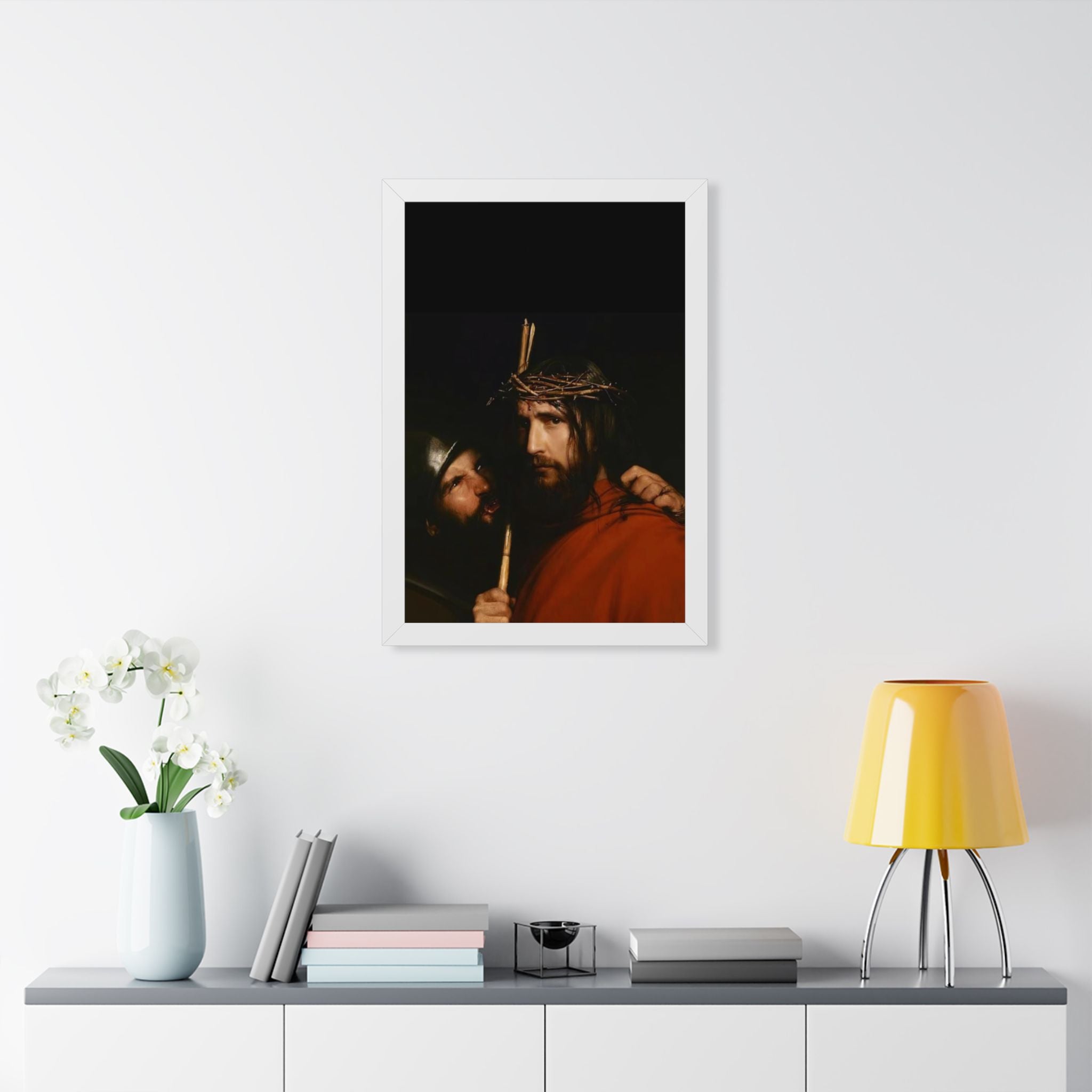 Framed Vertical Poster — Jesus with Crown of Thorns Religious Wall Art