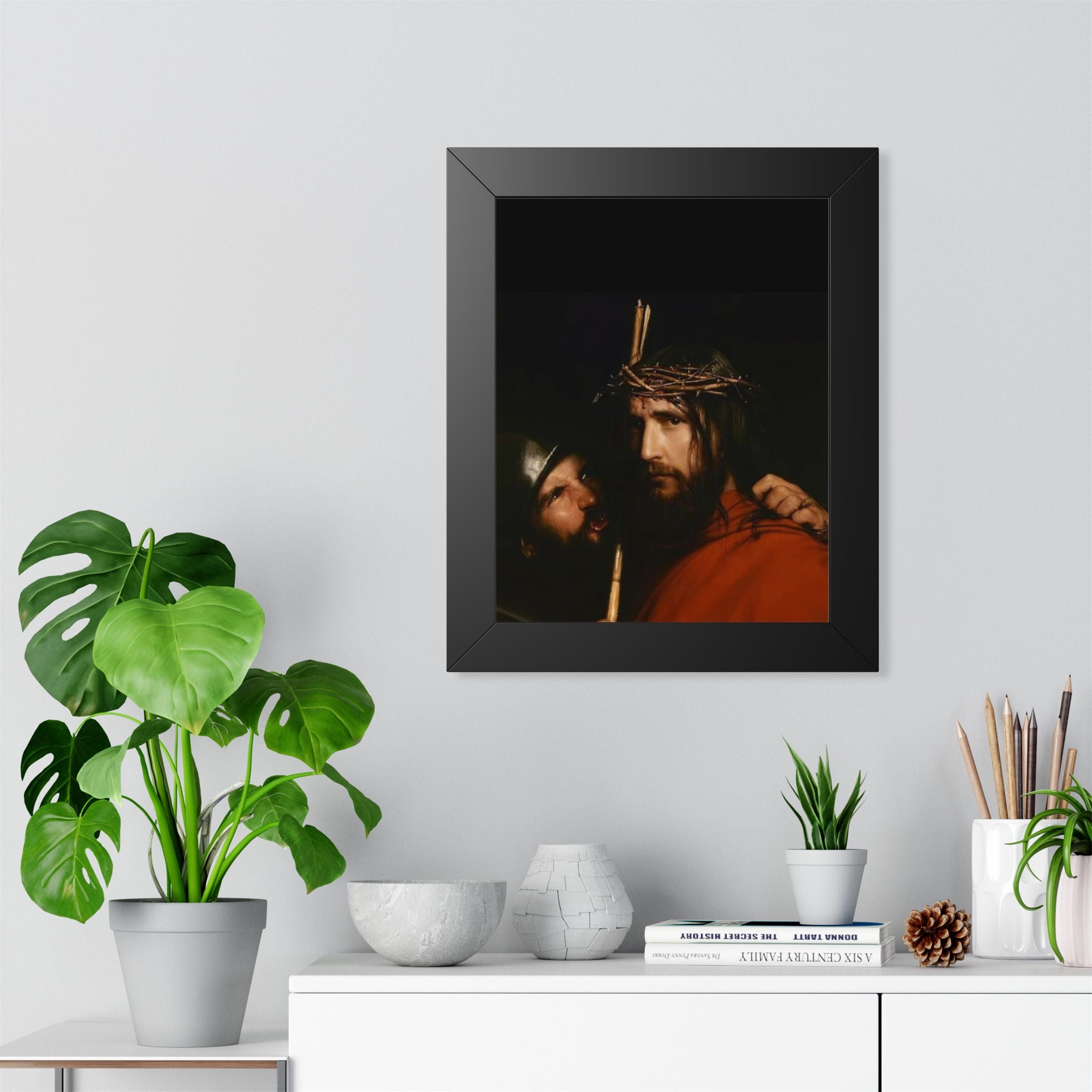 Framed Vertical Poster — Jesus with Crown of Thorns Religious Wall Art