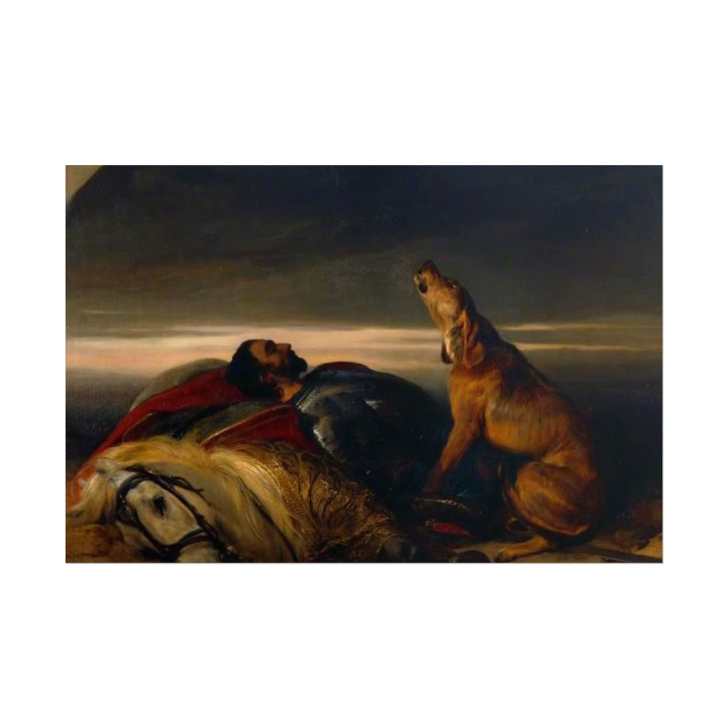 Rolled Poster — Classic Romantic Painting with Dog and Fallen Knight
