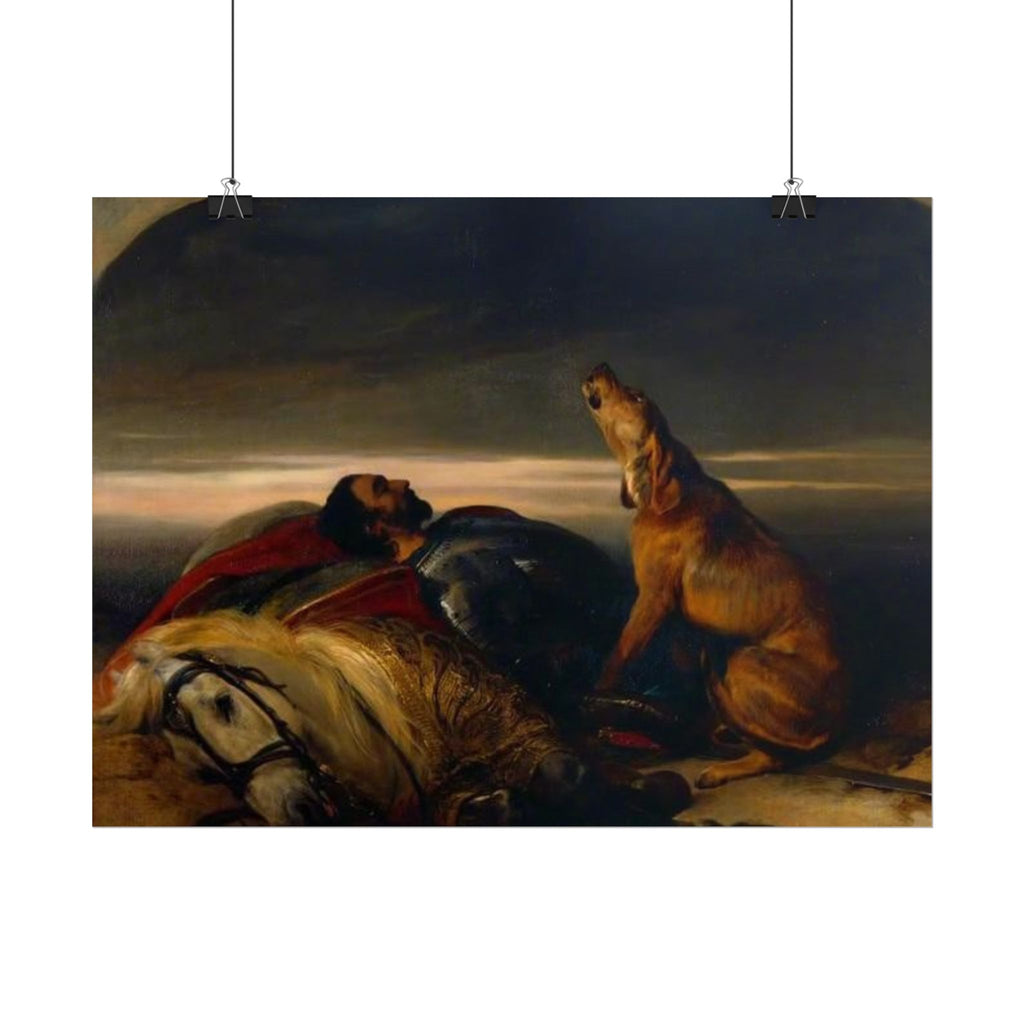 Rolled Poster — Classic Romantic Painting with Dog and Fallen Knight