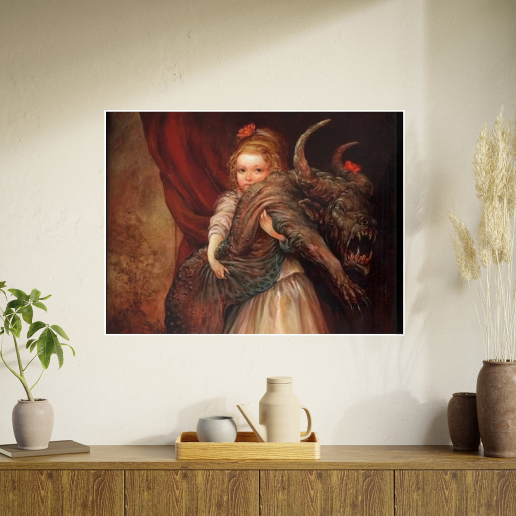 Vintage Fairy Tale Art Poster — Little Girl with Beast Illustration (Photo Art Paper)