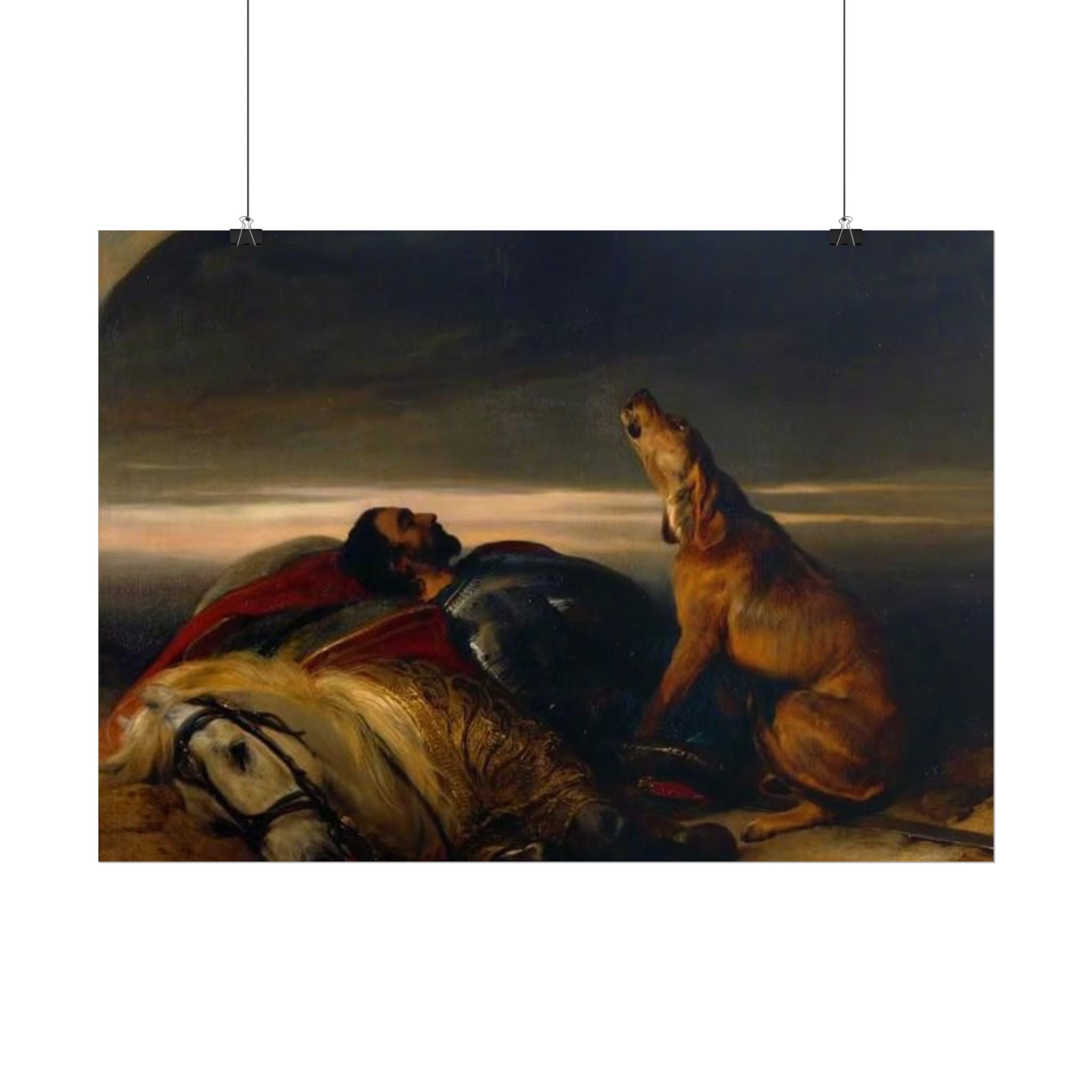 Rolled Poster — Classic Romantic Painting with Dog and Fallen Knight