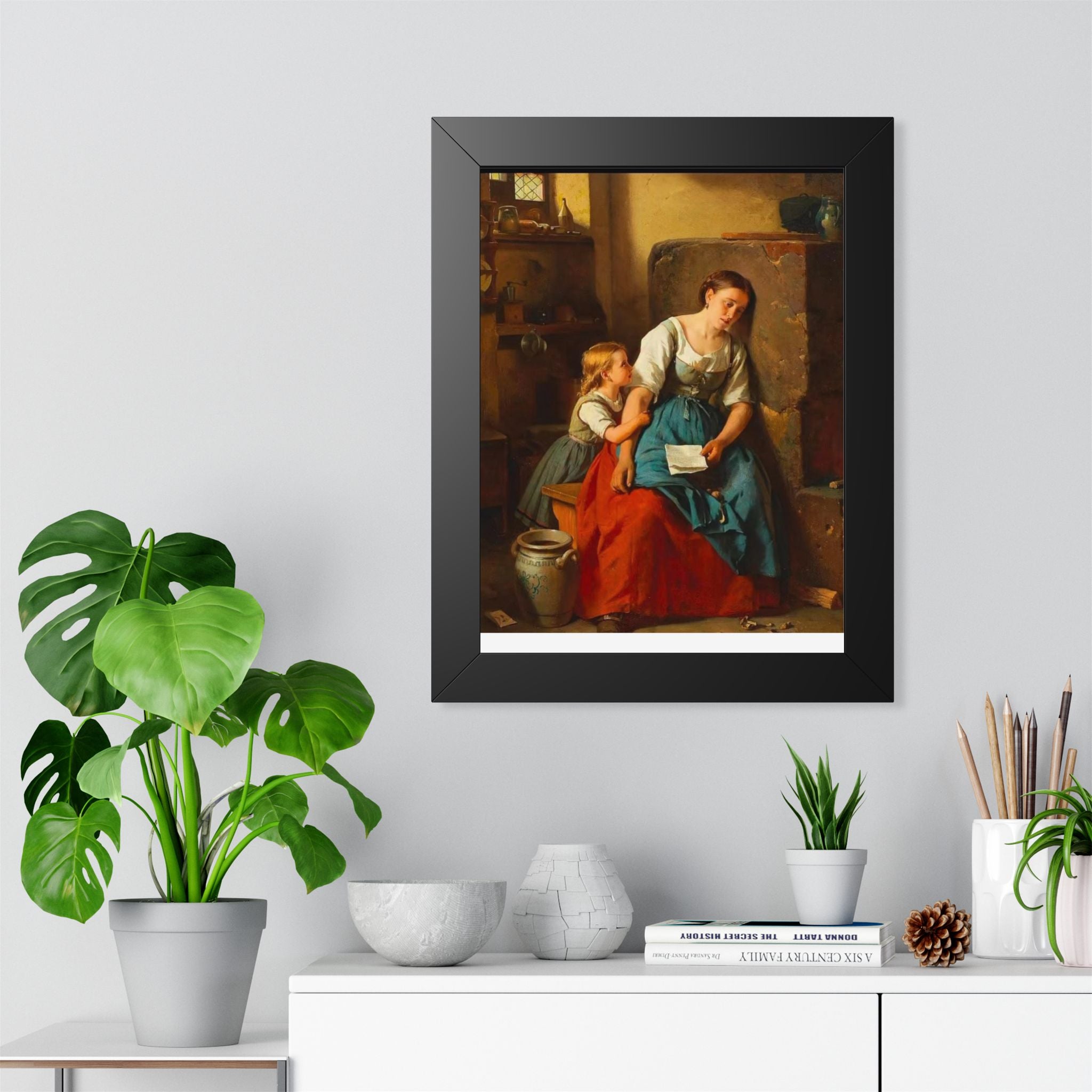 Framed Poster — Vintage Mother and Child Oil Painting Print