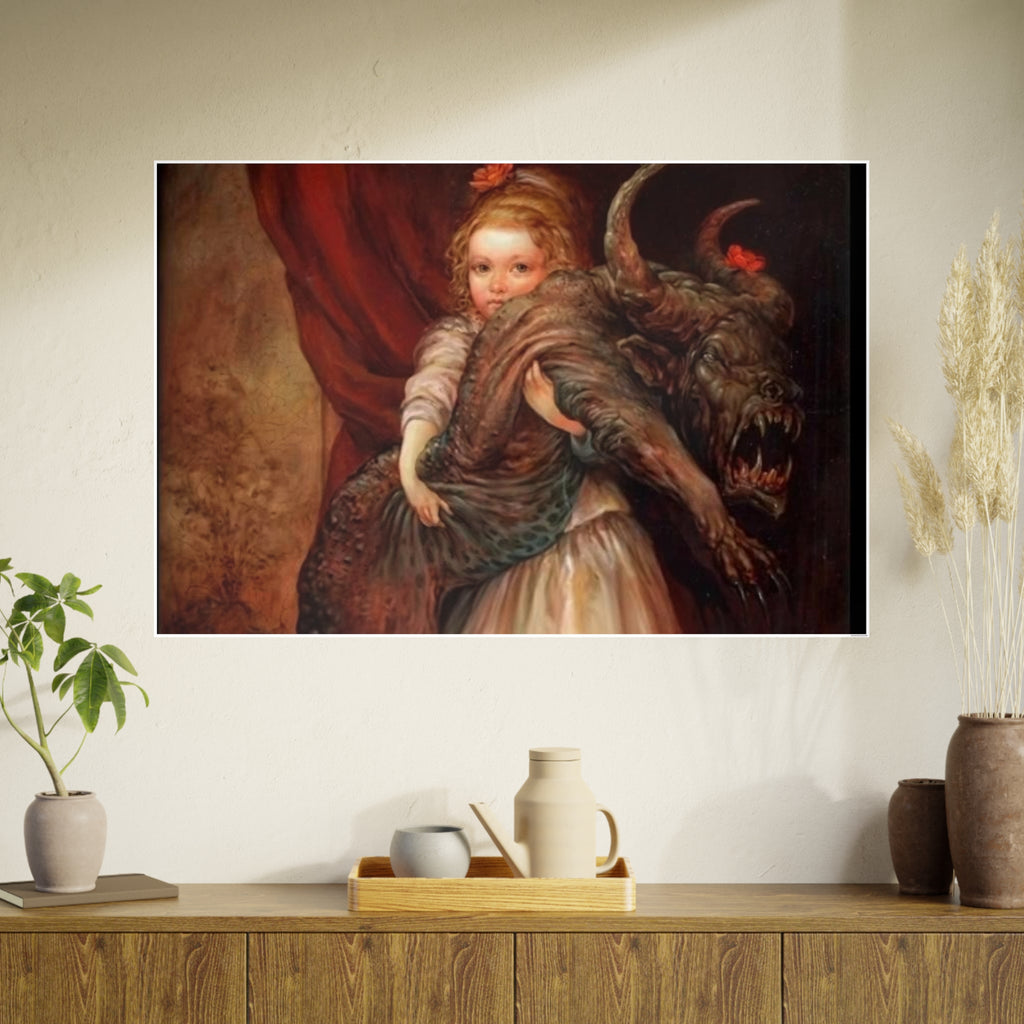 Vintage Fairy Tale Art Poster — Little Girl with Beast Illustration (Photo Art Paper)