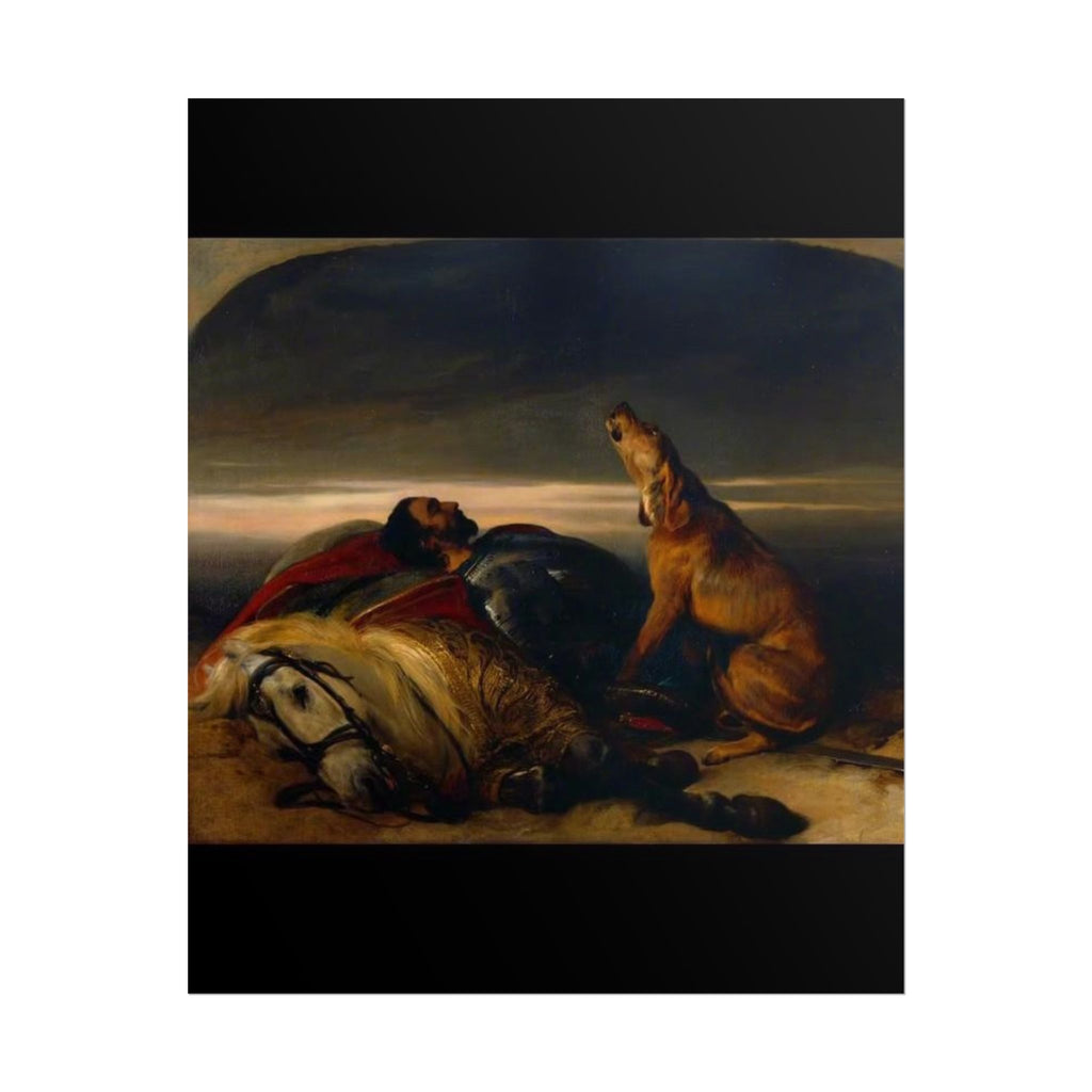 Rolled Poster — Classic Romantic Painting with Dog and Fallen Knight
