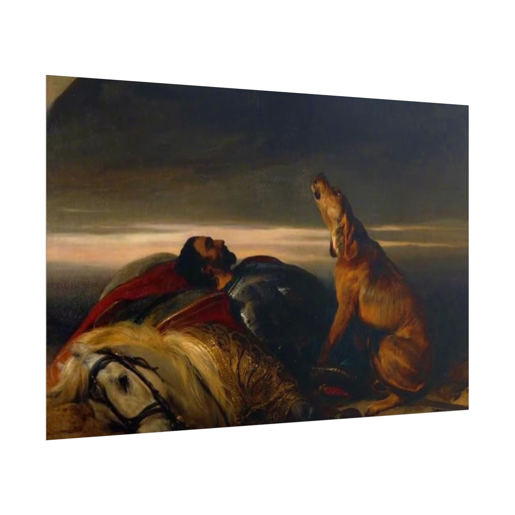 Rolled Poster — Classic Romantic Painting with Dog and Fallen Knight
