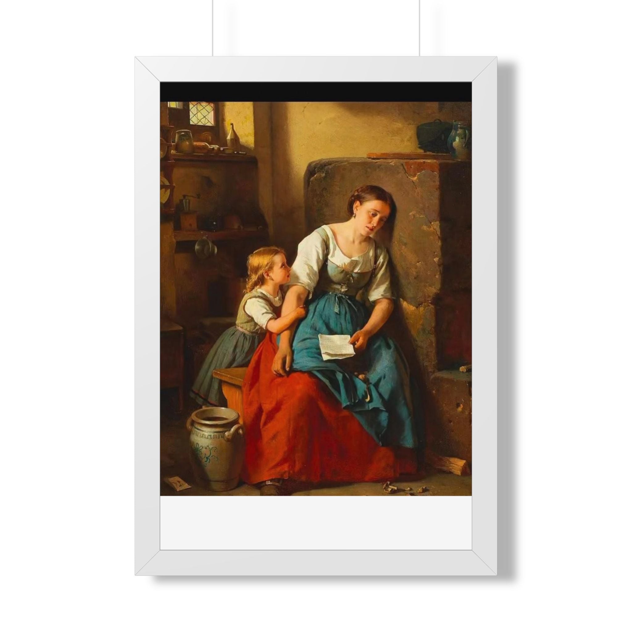 Framed Poster — Vintage Mother and Child Oil Painting Print